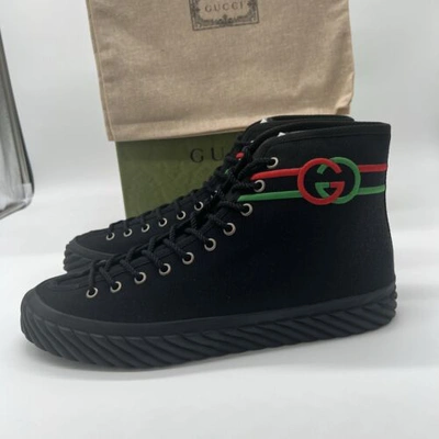 Pre-owned Gucci Authentic  Interlocking Black High Top Nero Sneaker 10.5