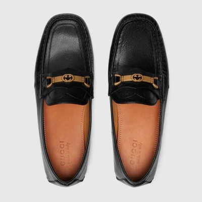 Pre-owned Gucci Mens Loafer Interlocking Horsebit Moccasin Tayma Goat Black G13 Us14