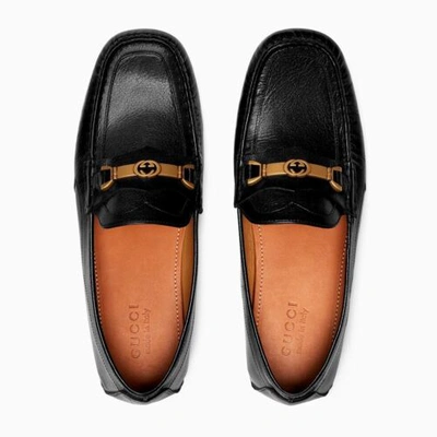 Pre-owned Gucci Mens Loafer Interlocking Horsebit Moccasin Tayma Goat Black G13 Us14