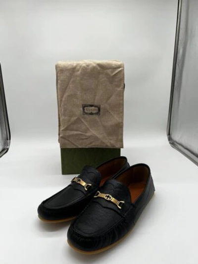 Pre-owned Gucci Mens Loafer Interlocking Horsebit Moccasin Tayma Goat Black G13 Us14