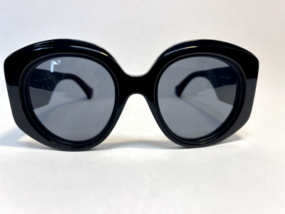 Pre-owned Gucci Couture 1308 Black Gg Logo Stripe 001 Oversized Round Sunglasses Gg1308s In Gray