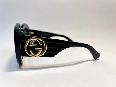 Pre-owned Gucci Couture 1308 Black Gg Logo Stripe 001 Oversized Round Sunglasses Gg1308s In Gray