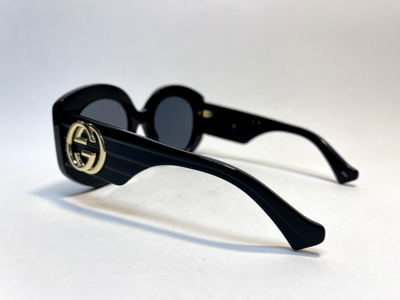 Pre-owned Gucci Couture 1308 Black Gg Logo Stripe 001 Oversized Round Sunglasses Gg1308s In Gray