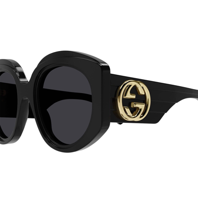Pre-owned Gucci Couture 1308 Black Gg Logo Stripe 001 Oversized Round Sunglasses Gg1308s In Gray