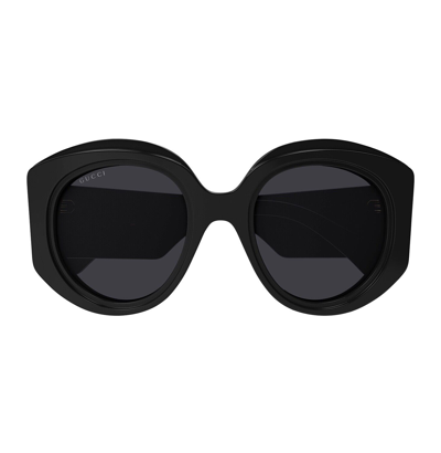 Pre-owned Gucci Couture 1308 Black Gg Logo Stripe 001 Oversized Round Sunglasses Gg1308s In Gray