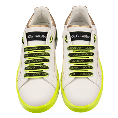 Pre-owned Dolce & Gabbana Dg Logo Sneaker Shoes Portofino White Neon Yellow Gold 13383