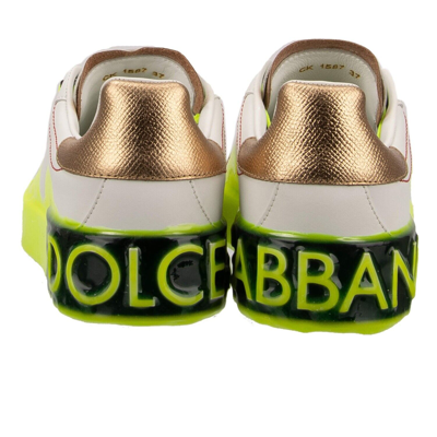 Pre-owned Dolce & Gabbana Dg Logo Sneaker Shoes Portofino White Neon Yellow Gold 13383