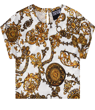 Pre-owned Versace Jeans Couture Patterned Baroque Top Blouse Shirt Iconic Hot Xs, In White