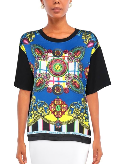 Pre-owned Versace Jeans Couture Patterned Baroque Top Blouse Shirt Oversized T-shirt Xs In Black