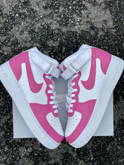 Pre-owned Nike Air Force 1 Custom Sneakers Mid Two Tone Hot Pink White Casual Shoes Women