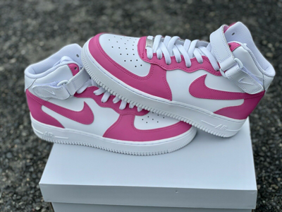 Pre-owned Nike Air Force 1 Custom Sneakers Mid Two Tone Hot Pink White Casual Shoes Women