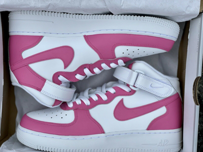 Pre-owned Nike Air Force 1 Custom Sneakers Mid Two Tone Hot Pink White Casual Shoes Women