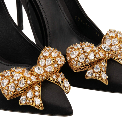 Pre-owned Dolce & Gabbana Crystal Filigree Ribbon Brooch Pumps Heels Cardinale 13378 In Black