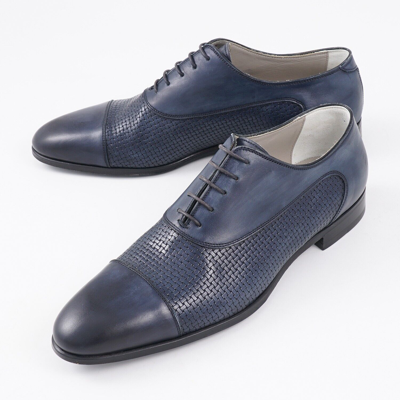Pre-owned Kiton Navy Blue Calfskin Leather Dress Shoes With Woven Detail Us 10.5 (eu 43.5)