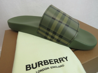 Pre-owned Burberry Furley Green Rubber Check Lettering Logo Sandal Slides Eur 42 Us 9