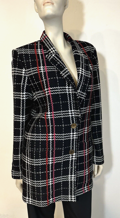 Pre-owned St John St. John Collection Caviar Plaid Patch Pocket Jacket, Size 12 - $1,995 In Black