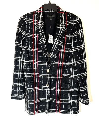 Pre-owned St John St. John Collection Caviar Plaid Patch Pocket Jacket, Size 12 - $1,995 In Black
