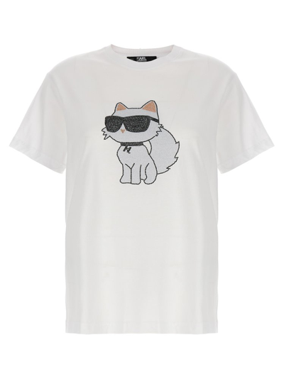 Shop Karl Lagerfeld Ikonik 2.0 Choupette Embellished Crewneck T In White