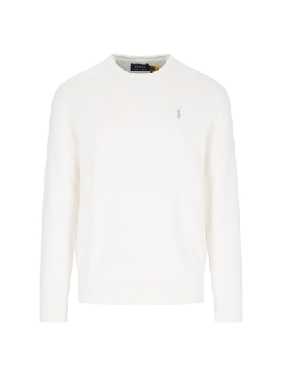Shop Polo Ralph Lauren Pony Embroidered Crewneck Knitted Jumper In White