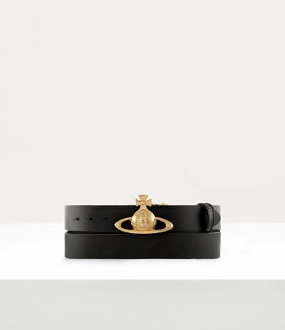 Shop Vivienne Westwood Orb Buckle Belt / Light Gold In Black