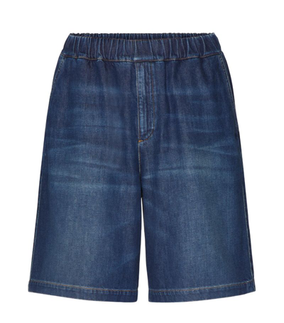 Shop Valentino Denim Knee-length Shorts In Blue