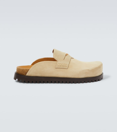 Shop Versace Medusa Suede Clogs In Beige