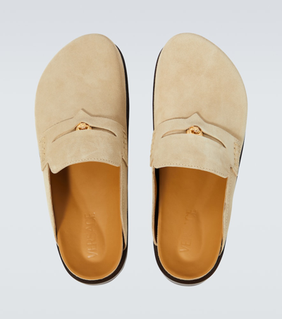 Versace Medusa Suede Clogs In Beige