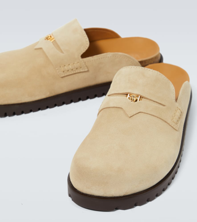 Shop Versace Medusa Suede Clogs In Beige