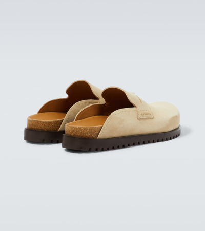 Versace Medusa Suede Clogs In Beige
