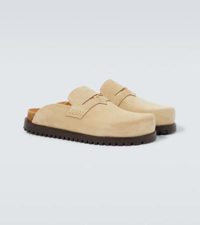 Shop Versace Medusa Suede Clogs In Beige