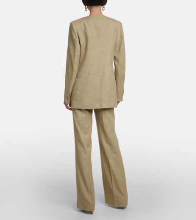 Shop Victoria Beckham Single-breasted Wool-blend Blazer In Green