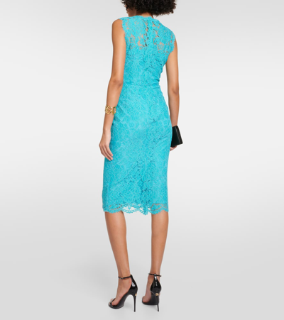 Shop Dolce & Gabbana Cotton-blend Lace Midi Dress In Blue