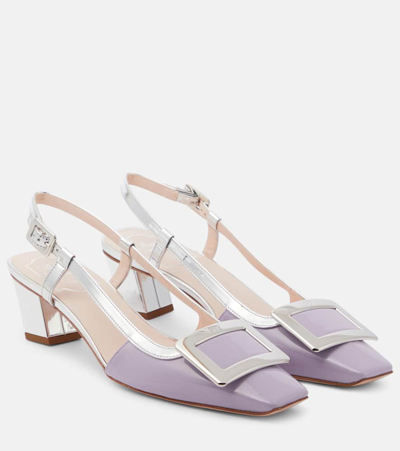 Shop Roger Vivier Belle Vivier Leather Slingback Pumps In Purple