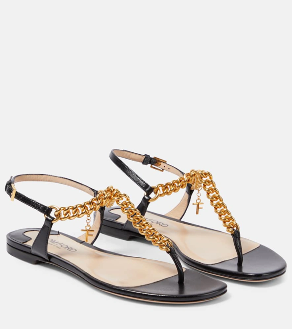 TOMFORD エンホススリンクハックハンフス W3417LCL431G 1J014 Tom Ford Chainlink-strap Leather Sandals In Black | ModeSens