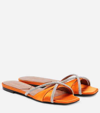 Shop D’accori Lust Crystal-embellished Satin Slides In Orange