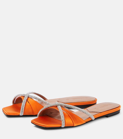Shop D’accori Lust Crystal-embellished Satin Slides In Orange