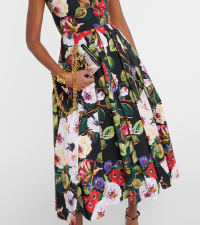 Shop Dolce & Gabbana Floral Cotton Midi Dress In Multicoloured