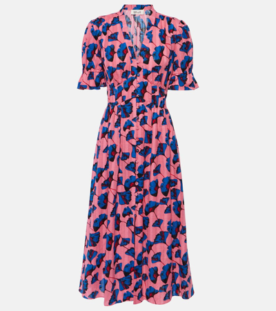 Shop Diane Von Furstenberg Erica Printed Cotton Midi Dress In Pink