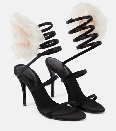 Shop Magda Butrym Floral-appliqué Satin Sandals In Black