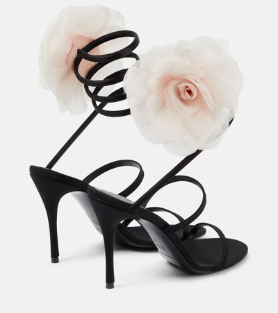 Shop Magda Butrym Floral-appliqué Satin Sandals In Black