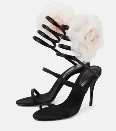 Magda Butrym Silk-organza Pink Flower Heel Sandals In Black