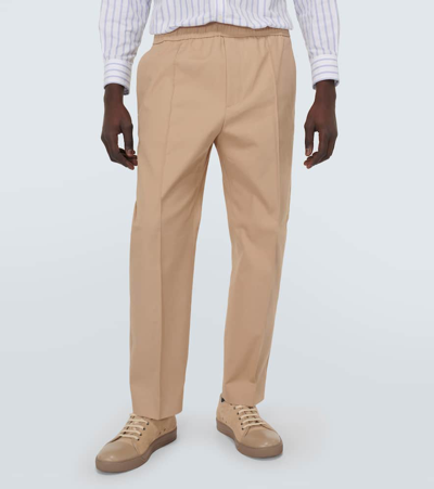 Shop Lanvin Cotton-blend Tapered Pants In Beige