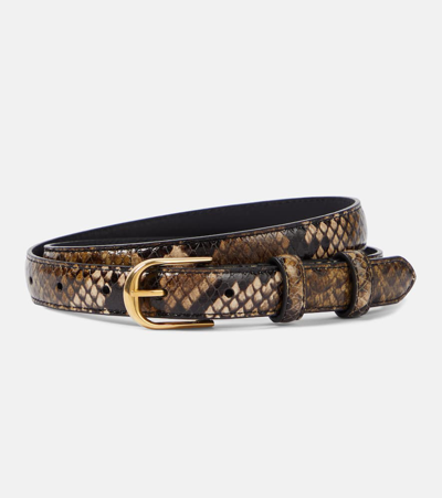 Shop Nili Lotan Jane 20mm Snake-effect Leather Belt In Brown