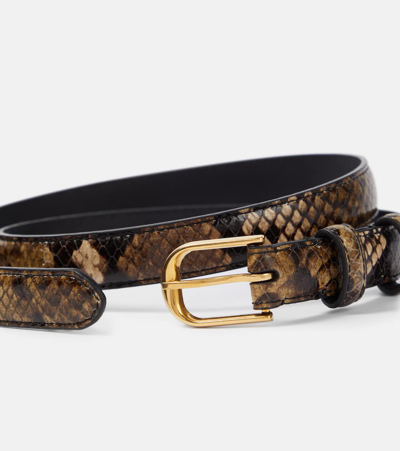 Shop Nili Lotan Jane 20mm Snake-effect Leather Belt In Brown