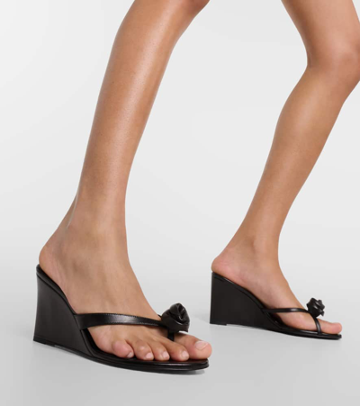 Magda Butrym Floral-appliqué Leather Wedge Mules In Black
