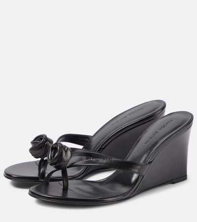 Shop Magda Butrym Floral-appliqué Leather Wedge Mules In Black