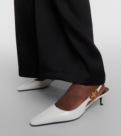 Versace Medusa Biggie Leather Slingback Pumps In White