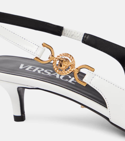 Shop Versace Medusa Biggie Leather Slingback Pumps In White