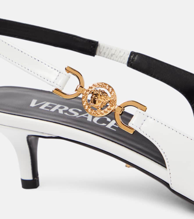 Versace Medusa Biggie Leather Slingback Pumps In White