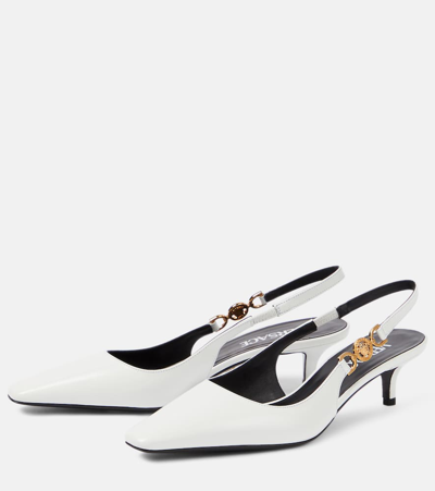 Shop Versace Medusa Biggie Leather Slingback Pumps In White